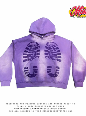 y2k hoodie~美式街头紫色连帽卫衣男女宽松骷髅骨骼印花长袖上衣