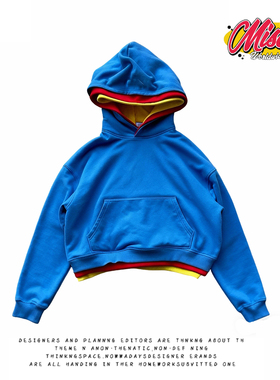y2k hoodie流蓝色连帽卫衣男女通用宽松廓形套头衫休闲百搭极简风