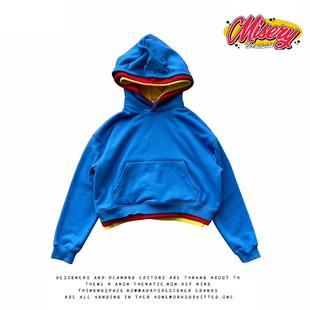 y2k 休闲百搭极简风 hoodie流蓝色连帽卫衣男女通用宽松廓形套头衫