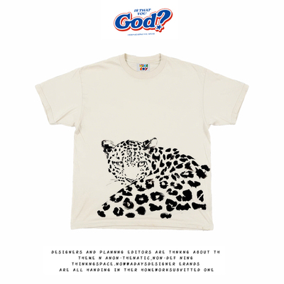 28blocks 260克重磅纯棉! 水墨猎豹~美式复古阿美咔叽短袖T恤男女