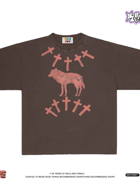 行走的暗黑猎人~美式小众原创复古短袖T恤男女宽松纯棉高街风上衣