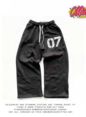 y2k hoodie美式嘻哈风宽松卫裤女黑色抽绳直筒长裤街头休闲运动裤