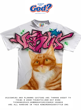 28blocks 260克重磅纯棉! 橘猫插画~美式复古阿美咔叽短袖T恤男女