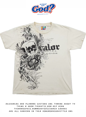 28blocks 260克重磅纯棉! 骷髅翅膀~美式复古阿美咔叽短袖T恤男女