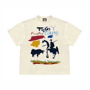 t恤 斗牛士印花慵懒chic宽松百搭短袖 28blocks 260克重磅纯棉