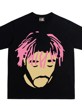 28blocks美式街头黑色t恤男女短袖夏季宽松oversize潮牌复古上衣