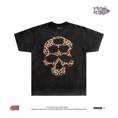 28blocks 260克重磅纯棉! 豹纹骷髅~美式复古阿美咔叽短袖T恤男女