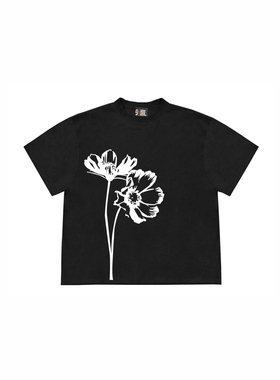 28blocks美式复古黑色短袖宽松t恤女oversize潮牌hiphop高街上衣