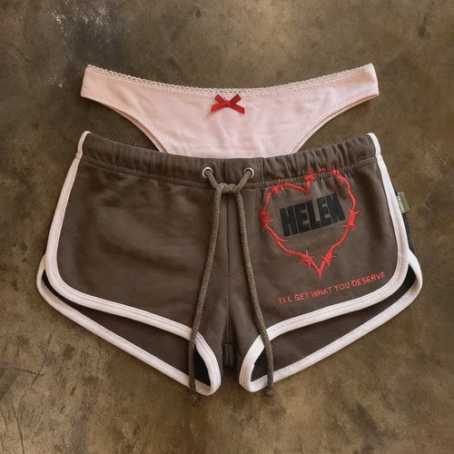 美式复古y2k hoodie辣妹撞色运动短裤女爱心印花抽绳休闲热裤潮牌