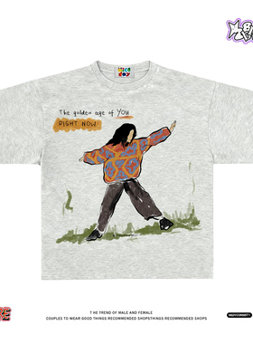 谁穿谁是行走的当下派~美式短袖T恤男女宽松圆领纯棉上衣潮牌复古