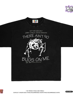 怪趣代表手绘蜘蛛人~美式短袖T恤男女宽松oversize百搭黑色上衣潮