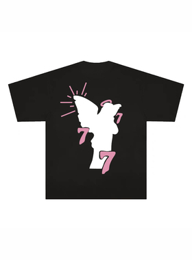 28blocks黑色短袖t恤男女夏季新款设计小众美式潮牌港味chic上衣