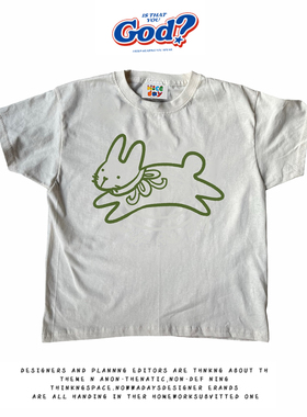 28blocks 260克重磅纯棉! 线条小兔~美式复古阿美咔叽短袖T恤男女