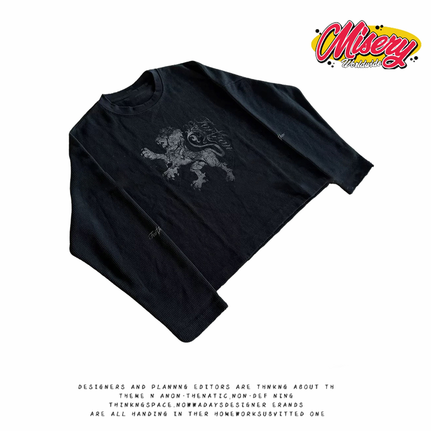 y2k hoodie~美式街头风狮子印花长袖T恤男女宽松百搭黑色上衣