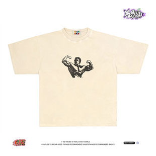 纯棉宽松百搭夏季 怀旧硬核秀臂力 T恤男女同款 小众短袖 上衣潮 美式