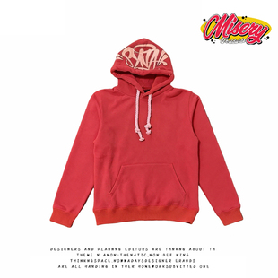 休闲上衣 潮流红色连帽卫衣男女通用宽松印花套头长袖 y2k hoodie
