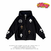 美式 y2k hoodie 街头风十字架刺绣连帽卫衣男女情侣宽松拉链外套