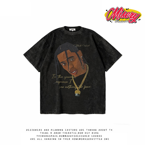 美式嘻哈风做旧水洗短袖T恤男女宽松oversize街头休闲纯棉上衣