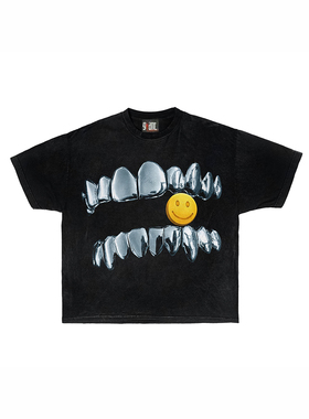 28blocks美式复古黑色t恤女短袖新款oversize宽松百搭半袖上衣