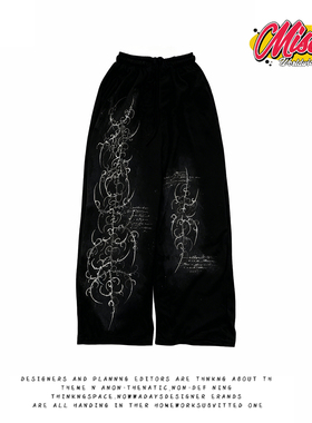 y2k hoodie轻朋克风黑色烫钻卫裤女宽松设计感直筒长裤街头休闲裤