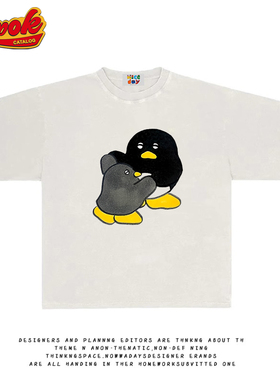 造物GOODGOD 2025夏季新款舞蹈的企鹅小众设计感印花宽松短袖T恤