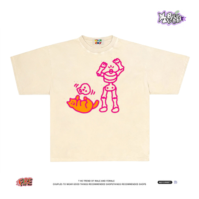 28blocks 260克重磅纯棉! 鬼马躺平感~美式复古阿美咔叽短袖T恤女