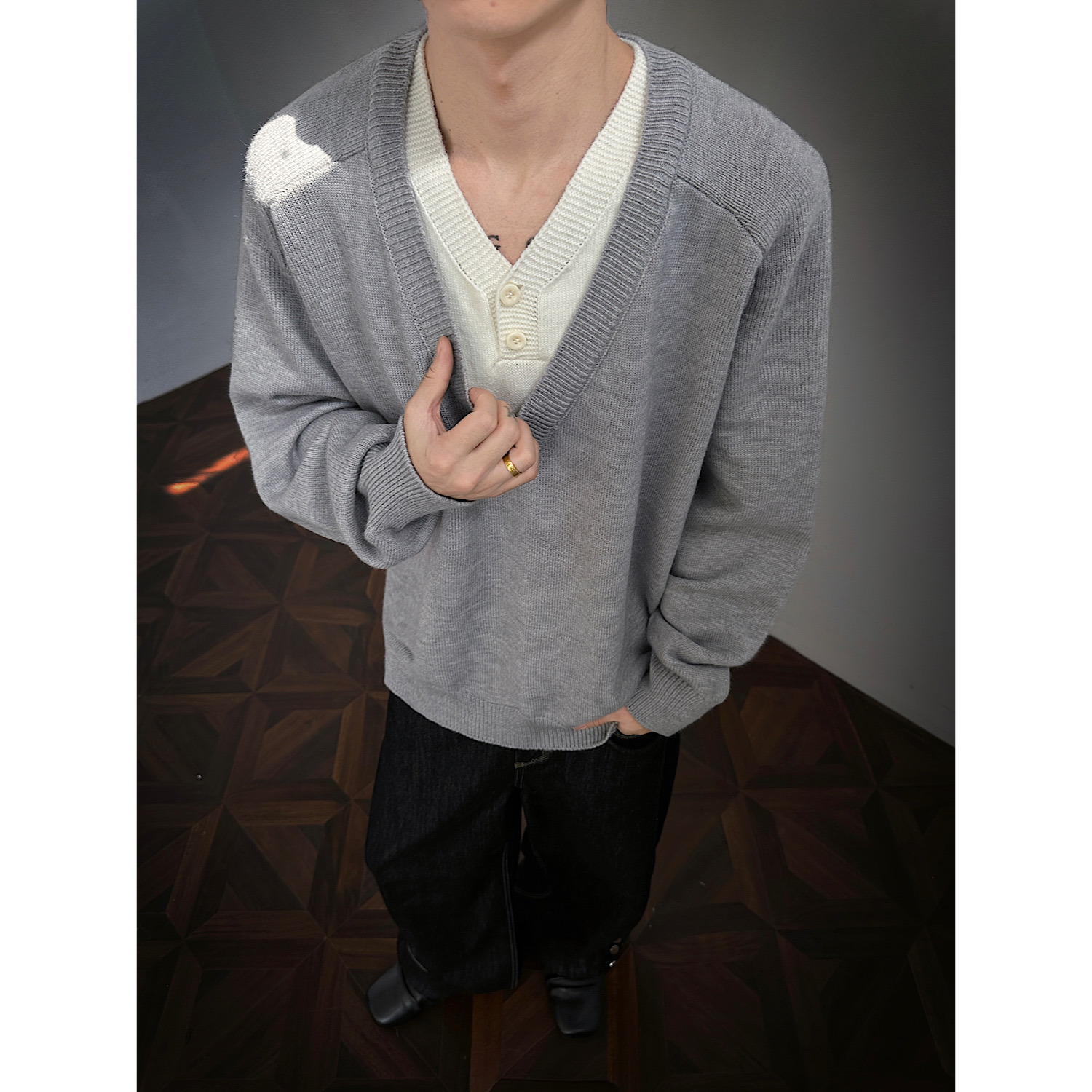 现货假两件针织毛衣衫618-MM902-P55控108，男装针织衫/毛衣，星座618