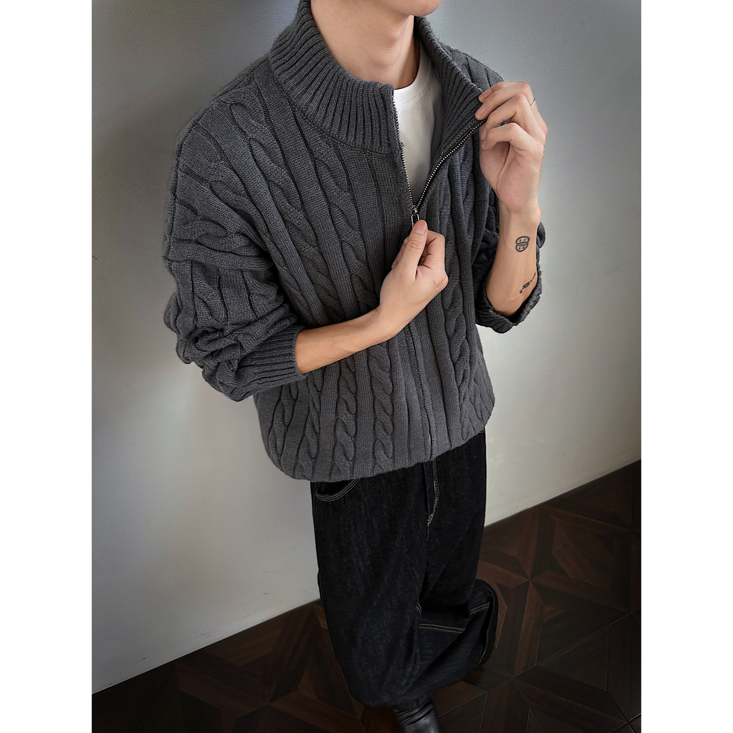 现货麻花拉链衫开衫毛衣外套618-MM787-P70控118，男装针织衫/毛衣，星座618