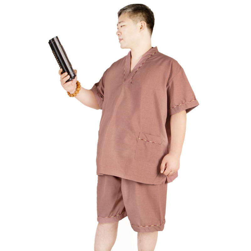 砖红色贡麻新款大码汗蒸服男女情侣桑拿服高档艾灸服 足疗服300i.