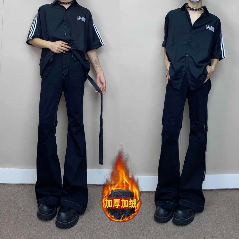 fkcc 美式复古RO风弹力飘带微喇牛仔裤男高街vintage宽松长裤情侣