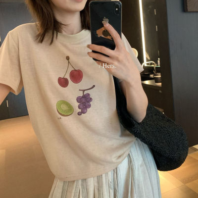 hers 一勺甜 夏季韩系ins风日常水果印花短袖T恤女休闲上衣80683