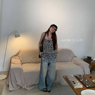 AK skylan 夏季复古波点豹纹吊带背心女飘逸宽松无袖上衣85890