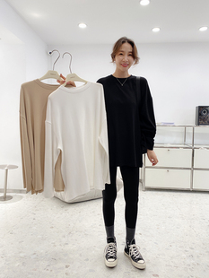 widelia十三行秋冬白色磨毛果冻T恤中长款宽松打底衫长袖上衣9970