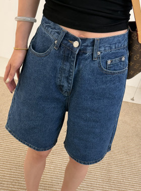 蓝色牛仔短裤女2026春夏新款高腰显瘦直筒短裤百搭五分裤62028