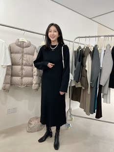 widelia小黑裙秋冬黑色内搭打底针织连衣裙长款木耳边裙子女9315