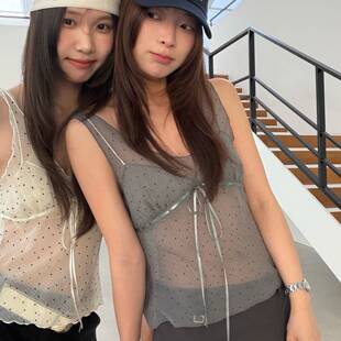 WAITMORE 2026春季复古甜美波点背心女V领系带俏皮吊带上衣5007