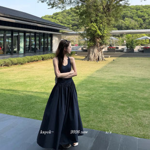 U型领无袖 kapok2026春季 显瘦长款 高腰修身 背心裙连衣裙女9904 新款