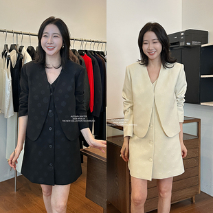 widelia十三行秋季韩版高级感黑色背心裙+开衫外套两件套装9055