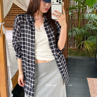 kapok 2026春夏慵懒风格子衬衫女宽松宽松大版长袖防晒上衣26217