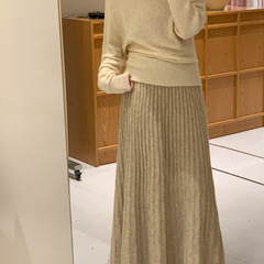 ens sunshine-26早春新款女大摆压褶百搭松紧腰半身裙（含6羊毛）