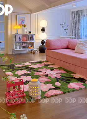 DDP原创手工立体桃花家用卧室艺术地毯簇绒客厅衣帽间卧室防滑