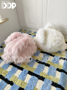 DDP手工进口羊毛轻奢长毛绒兔子抱枕靠垫卧室客厅车载办公室宠物