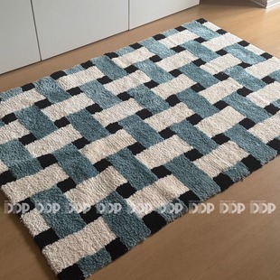 DDP原创包豪斯墨绿复古格纹卧室艺术床边簇绒地毯浴室衣帽间