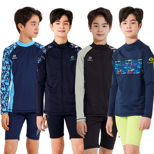 速干防晒青少年泳装 儿童游泳衣分体男童中大童学生长袖 平角泳裤