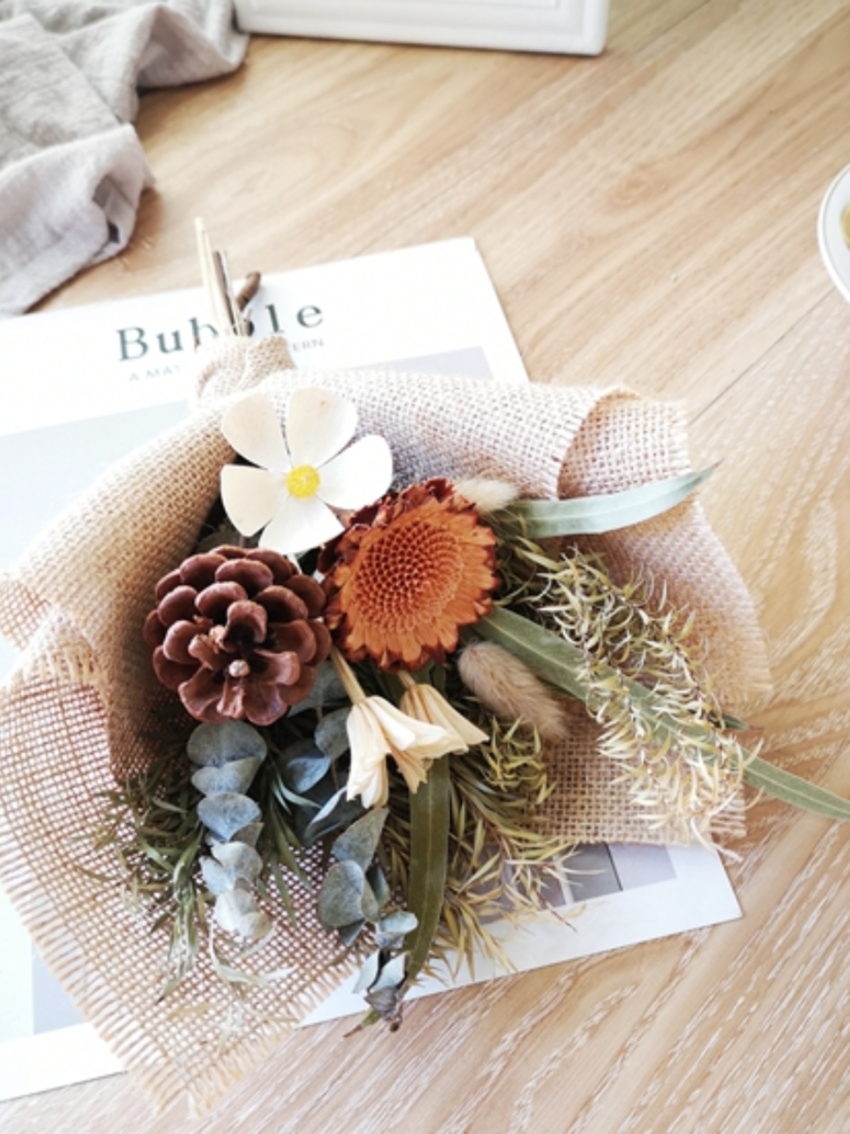 永生花迷你干花小花束装饰摆件轻奢花雏菊玫瑰棉花满天星芦苇小花