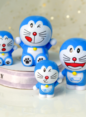 蛋糕装饰摆件蓝色猫插旗可爱A梦多表情摆件摇头kt猫纸插旗甜品台