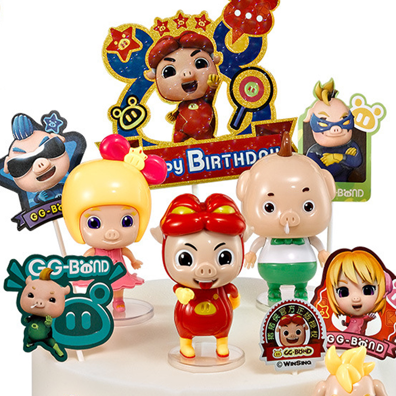 猪猪侠蛋糕装饰摆件儿童玩具摩托车百变校车消防车恐龙迷你巴士