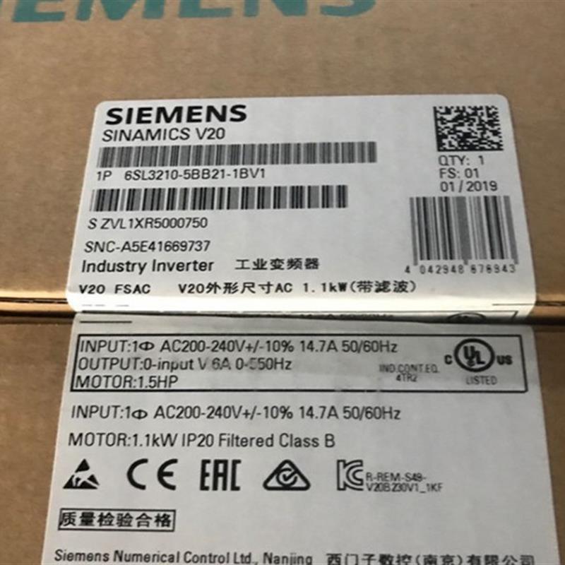 议价6SL3210-5BB21-5BV1西门子V201相200-240V内置C1C2滤波全新产