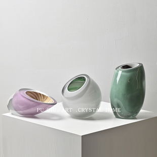 创意现代厚重琉璃小花瓶家居餐厅边柜插鲜花瓶客厅开放格装饰摆件