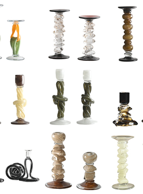 法式琉璃烛台高级感小众浪漫中古摆件艺术玻璃烛台边几柜软装饰品